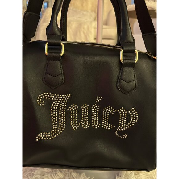 Juicy Couture Black Rhinestone Logo Mini Satchel With Adjustable Strap & Gold - Picture 13 of 15
